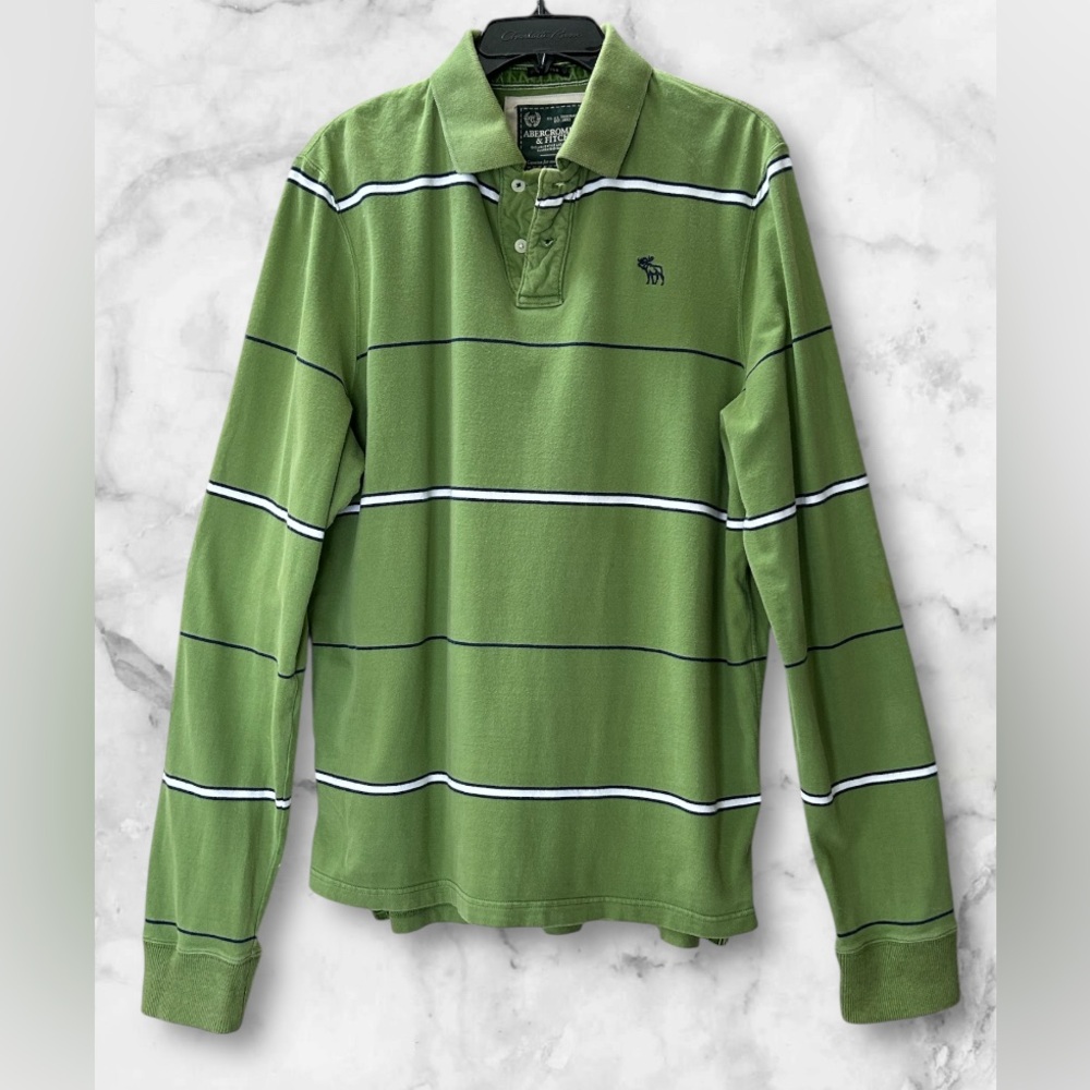 Abercrombie & Fitch Green Blue White Rugby Shirt Muscle Y2K Preppy Size XL Heavy - Picture 2 of 9